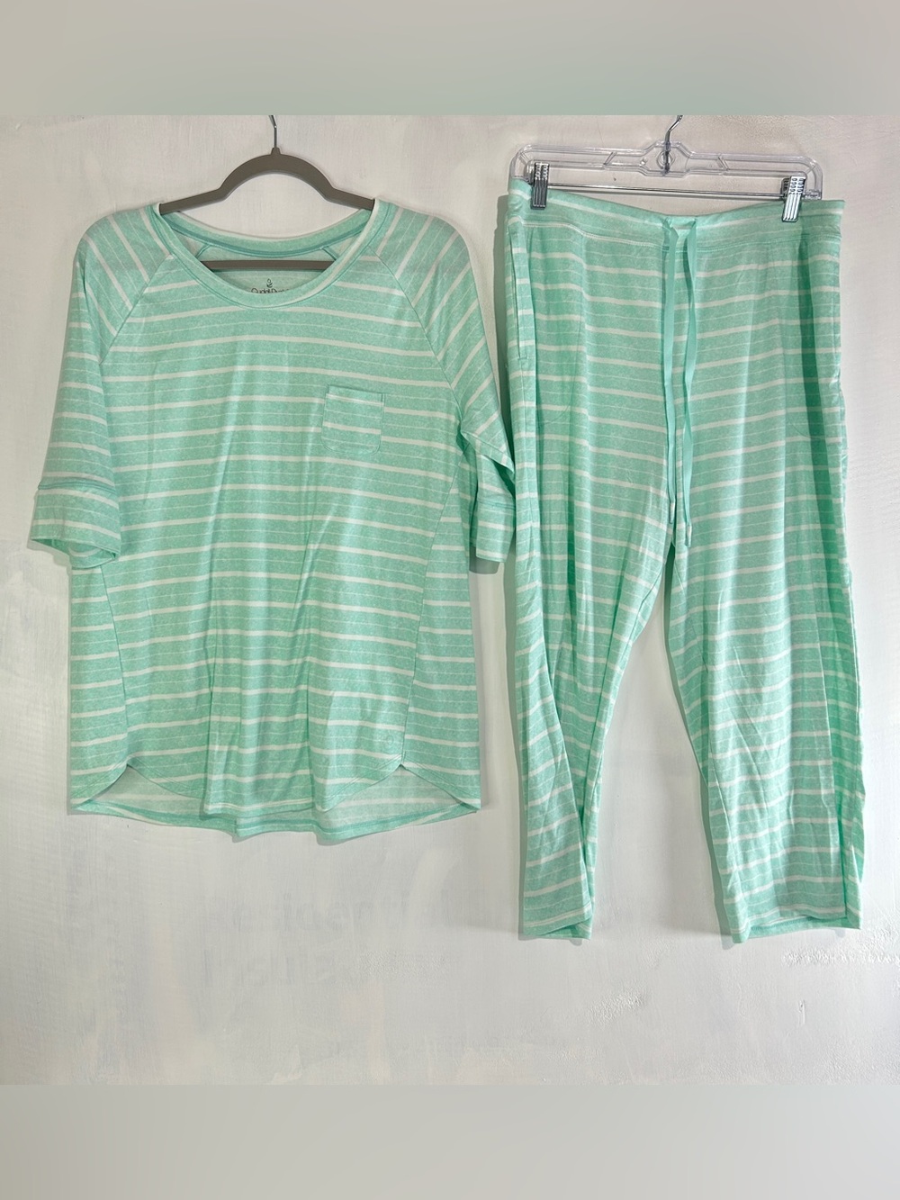 Cuddl Duds MintGreen Striped Pajama Set Large Soft Lounge Sleepwear Matching Set